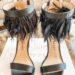 Katy Perry, black feathered satin The Editor heels